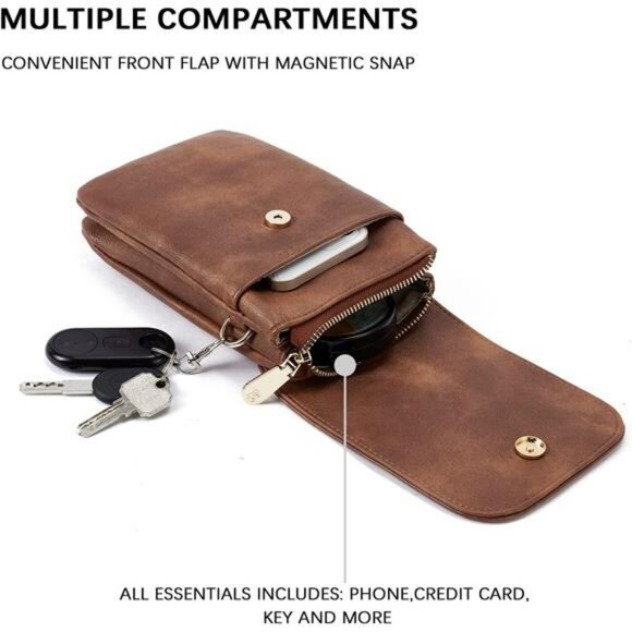 Vegan Leather Small Crossbody Bag Cell Phone Wallet Purse Adjustable Strap - Picture 4 of 7